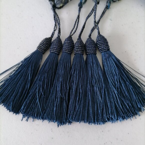 NWT Amanda Blue Womens Blue Open Front Tassel Hem Floral Cover Up One Size - Picture 6 of 8